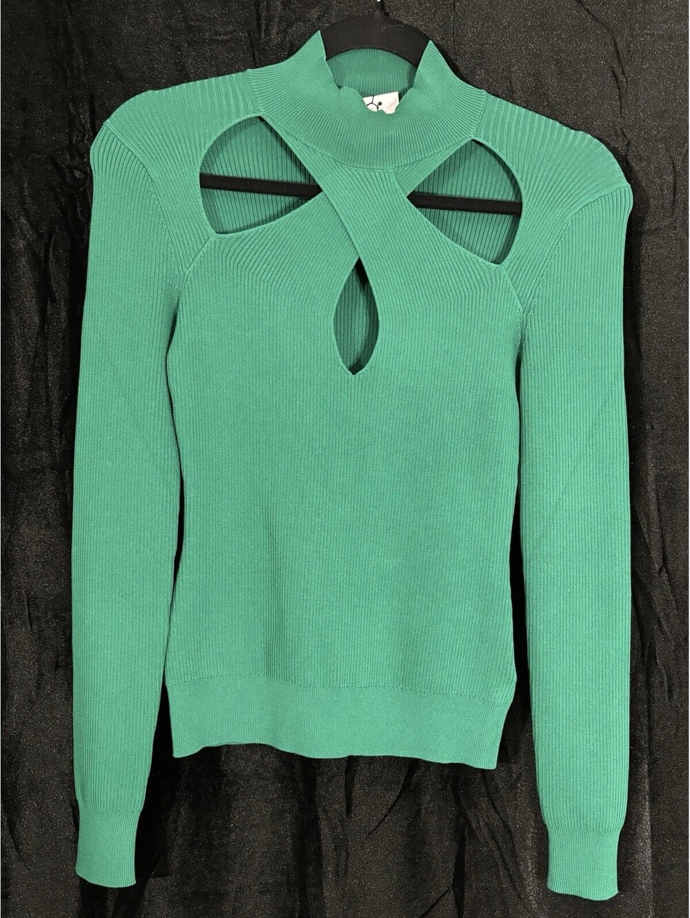 Size S The Drop Women's Cecilia Mock Neck Cut Out Sweater Green